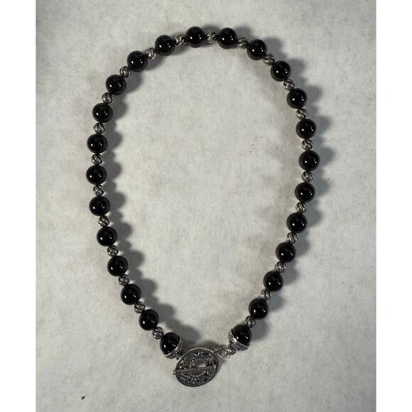 Carolyn Pollack Sterling Silver Black Onyx Beaded Necklace Toggle Clasp 16” - Picture 2 of 2